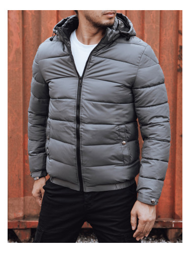 Kurtka zimowa męska pikowana z kapturem szara Dstreet