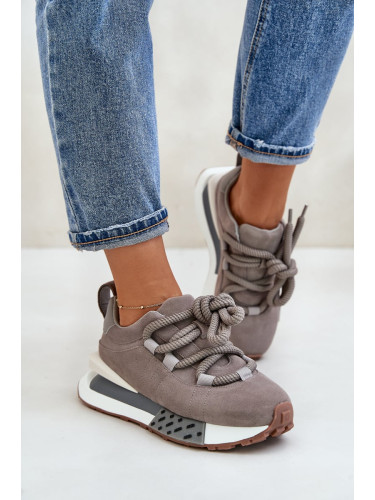 Suede women's platform sneakers with chunky lacing Artiker grey