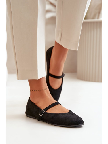 Flat ballet flats with belt eco suede black tirilina