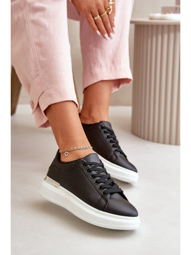 Women's low platform sneakers made of eco-leather black Nevelena