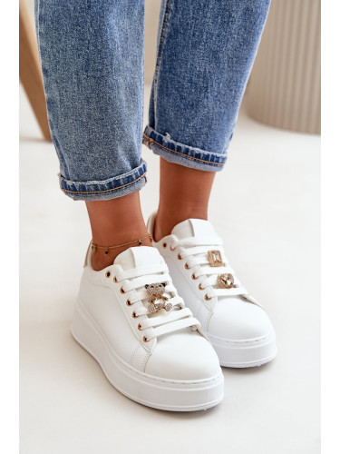 Women's platform sneakers with a teddy bear white Vailina