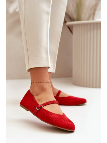 Flat ballerinas with belt eco suede red tirilina