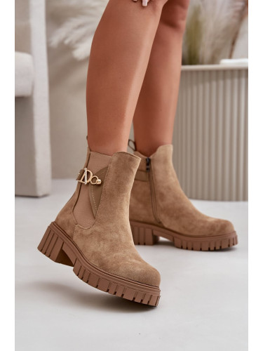 Insulated women's ankle boots with gold details Eco suede beige Bervena