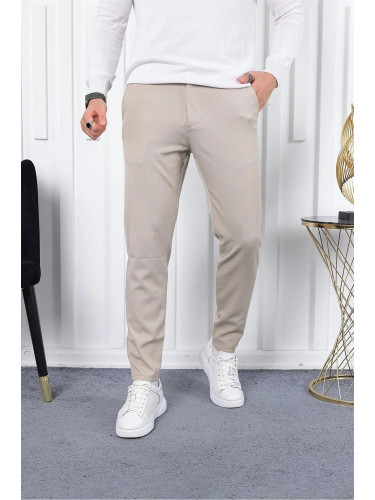 36197 Dewberry Ids Slim Fit Lycra Fabric Mens Trousers-BEIGE