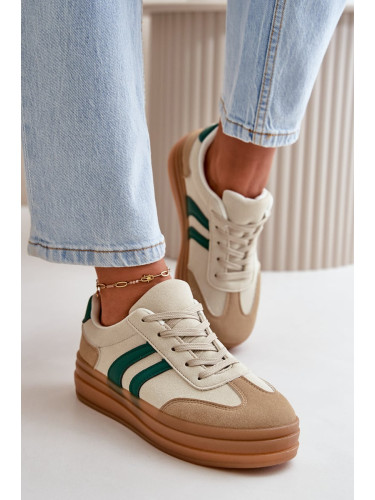 Women's platform sneakers beige-green Nesonice