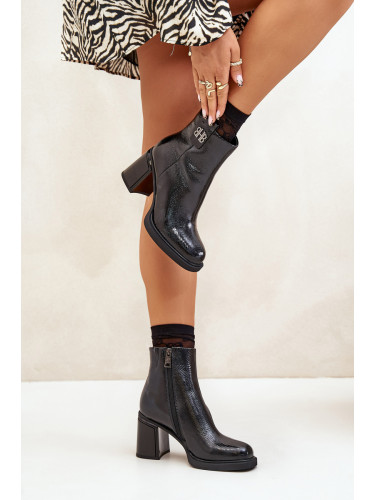 Змийски дамски боти на ток Естествена кожа черни Vinceza 66670