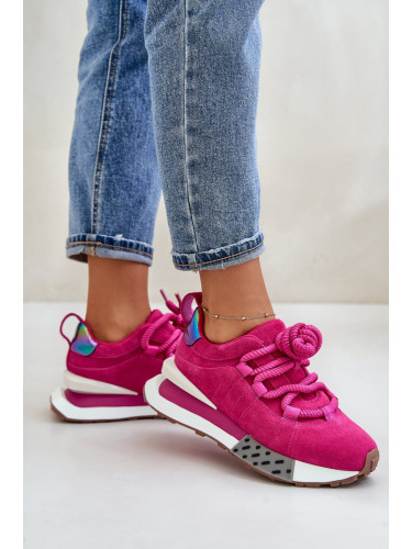 Suede women's platform sneakers with chunky lacing Artiker Fuchsia