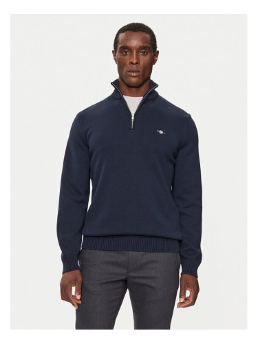 Gant Пуловер Casual Cotton Half Zip 8030170 Тъмносин Regular Fit