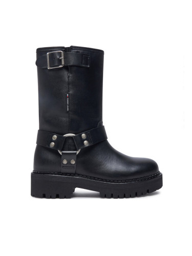 Tommy Jeans Боти Tjw Urban Biker Boot Leather EN0EN02728 Черен