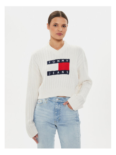 Tommy Jeans Пуловер Center Flag DW0DW18528 Екрю Relaxed Fit