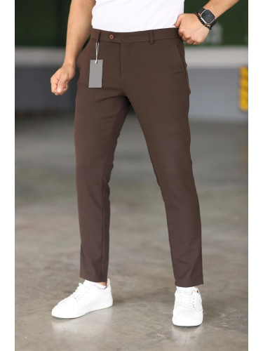 47676 Dewberry Italian Cut Elastic Fabric Mens Trousers-KAHVE