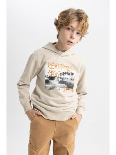 DEFACTO Boy's Printed Hooded Sweatshirt