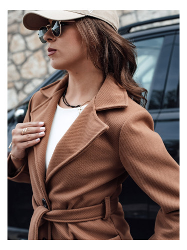 Women's autumn single-breasted coat with belt QASAR camel Dstreet