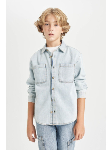 DEFACTO Boy Oversize Fit Polo Collar Jean Long Sleeve Shirt