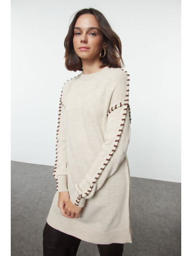 Trendyol Stone Camel Stitch Detailed Knitwear Sweater