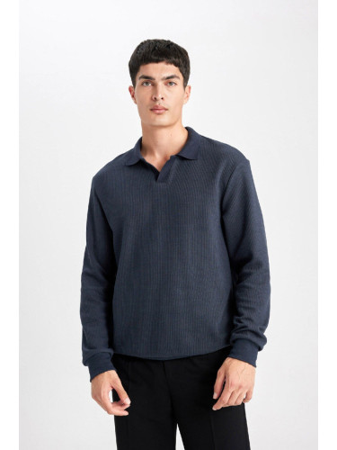 DEFACTO Regular Fit Polo Neck Jacquard Sweatshirt