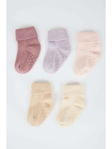 DEFACTO Baby Girl Cotton Anti-Slip Soles 5-Piece Long Socks