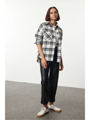 Trendyol Smoke Plaid Oversized Wide Pattern Woven Shirt