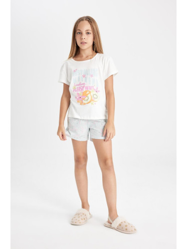 DEFACTO Girl's Printed Short Sleeve Pajama Set with Shorts