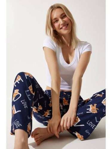 Happiness İstanbul Women's Navy Blue Patterned Soft Textured Knitted Pajamas