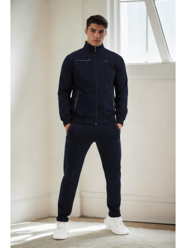 51357 Dewberry Plus Size Mens Tracksuit Set-NAVY BLUE