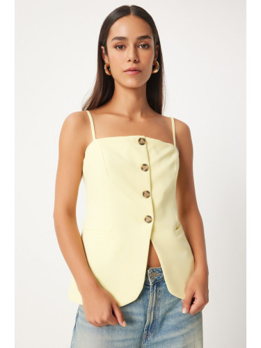 Happiness İstanbul Women's Light Yellow Suspender Woven Vest