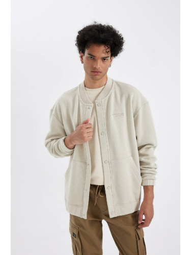 DEFACTO Oversize Fit College Collar Bomber Cardigan with Soft Fuzzy Lining