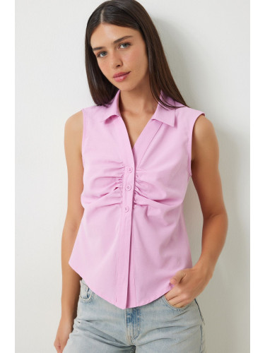 Happiness İstanbul Women's Pink Drawstring Detailed Sleeveless Shirt