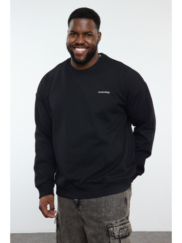 Trendyol Black Crew Neck Oversize/Wide Cut Polar Fleece Inside Plus Size Sweatshirt