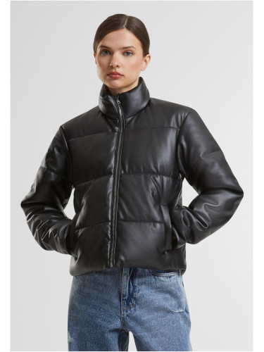 Women's quilted jacket made of synthetic leather black
