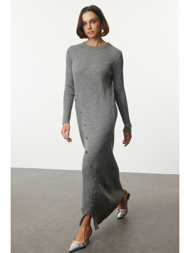 Trendyol Gray Button Detailed Knitwear Dress