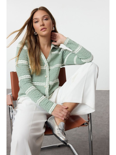 Trendyol Mint Textured Striped Knitwear Cardigan