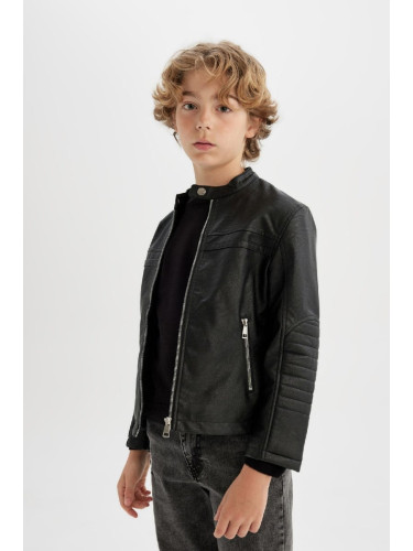 DEFACTO Boy's Water Repellent Faux Leather Jacket Coat