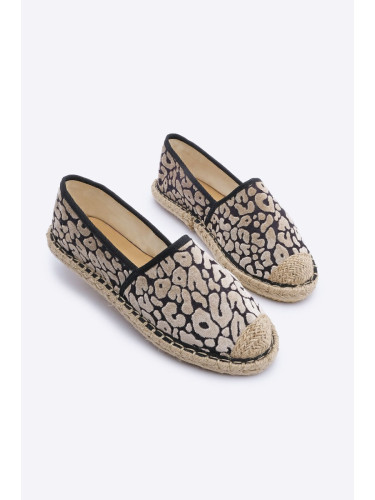 Marjin Women's Velvet Leopard Patterned Jute Espadrille Ballerina Bahven Beige