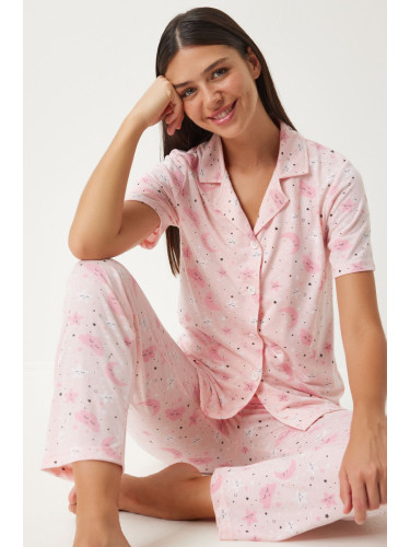 Happiness İstanbul Women's Light Pink Patterned Shirt Pants Pajama Set