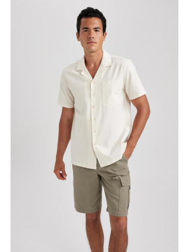 DEFACTO Regular Fit Open Collar Linen Short Sleeve Shirt