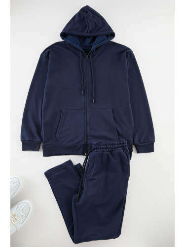 Trendyol Navy Blue Oversize/Wide Cut Hooded Basic Tracksuit Set