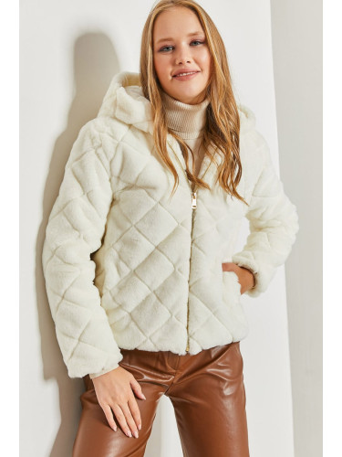 Bianco Lucci Women's Hooded Quilted Plush Coat