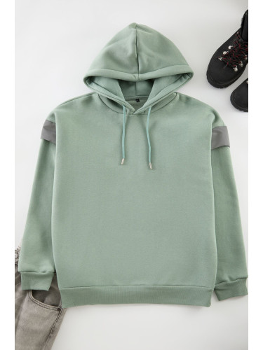 Trendyol Mint Oversize/Wide Cut Hooded Reflective Detailed Polar Fleece Sweatshirt