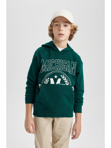 DEFACTO Boys' Oversize Fit Printed Hooded Sweatshirt