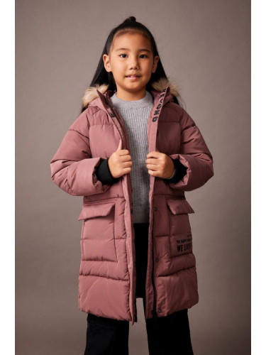 DEFACTO Girl's Water Repellent Removable Für Hooded Long Coat