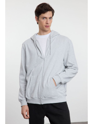 Trendyol Gray Melange Basic Regular Cut Zippered Sweatshirt