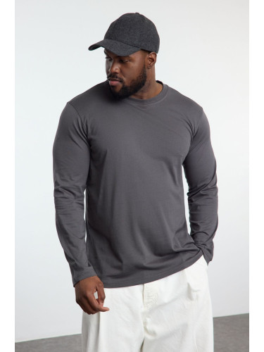 Trendyol Anthracite-Stone-Ecru Plus Size Slim/Slim Cut Crew Neck 3-Pack Basic T-shirt