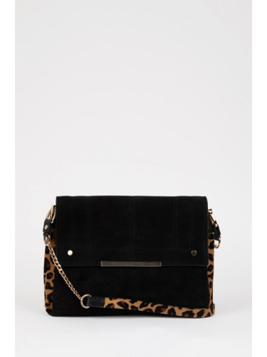 DEFACTO Women's Leopard Detailed Suede Shoulder Bag