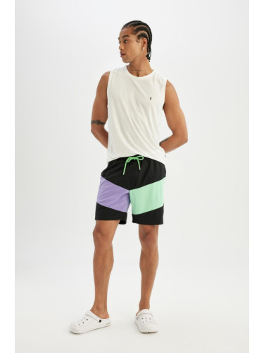 DeFactoFit Regular Fit Printed Flexible Textured Short Swim Shorts