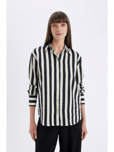 DEFACTO Oversize Fit Shirt Collar Striped Long Sleeve Shirt