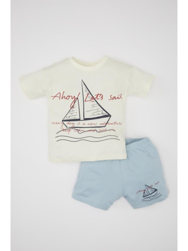 DEFACTO Baby Boy Printed Short Sleeve T-shirt Shorts 2-Piece Set