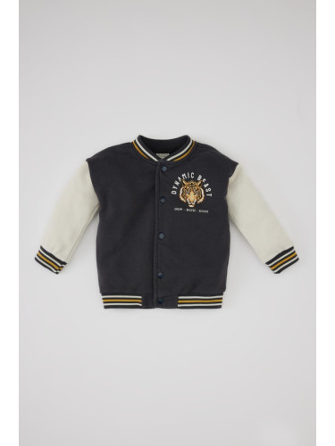 DEFACTO Baby Boy College Collar Tiger Printed Snap Fastener Double Pocket Seasonal Bomber Cardigan