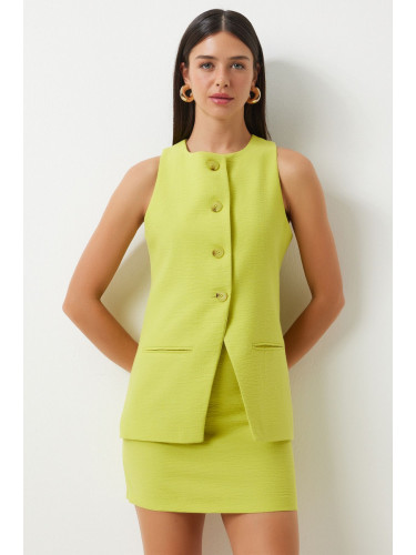 Happiness İstanbul Women's Oil Green Sleeveless Vest Mini Skirt Woven Suit