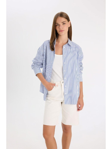 DEFACTO Oversize Fit Shirt Collar Striped Button Down Poplin Long Sleeve Shirt